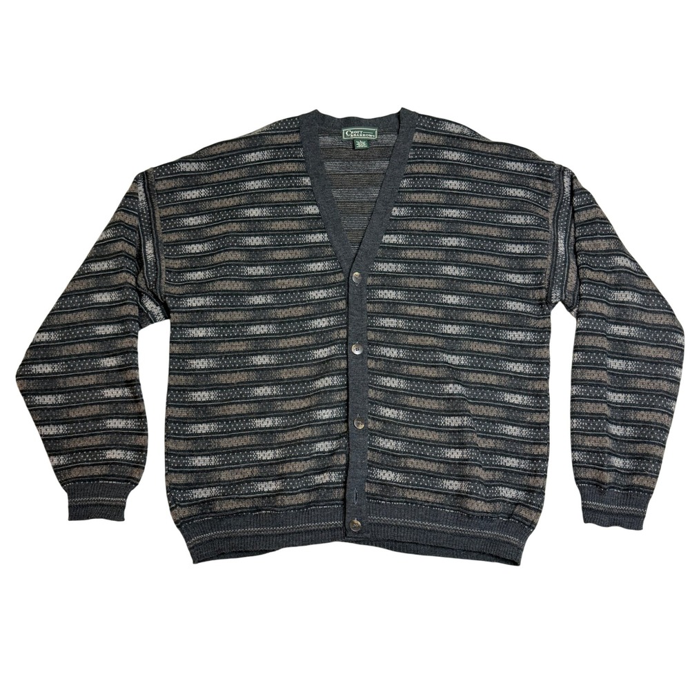VTG 90s Croft & Barrow Wool Blend Cardigan Mens L Striped Texture Italy Grandpa